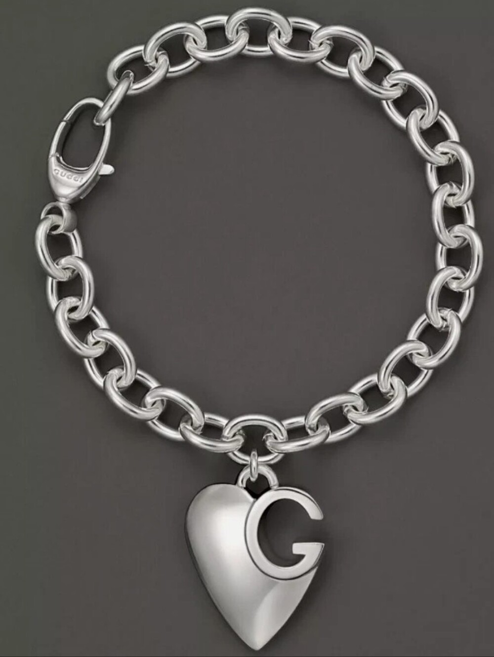 🫰Gucci 925 Sterling Silver Heart Charm Link Bracelet GG design - Picture 2 of 7